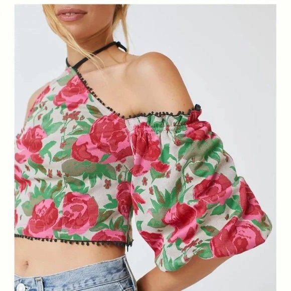 NWT Anthropologie Frida Off Shoulder Floral Halter Top in Rose Combo, XXS - Picture 3 of 13